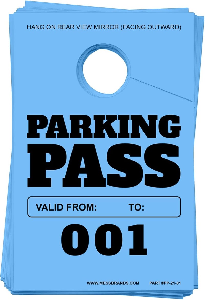 MESS Parking Permit Hang Tag, 001-500 Numbered, 3x5 Blue, Temporary Car Tags for Rear View Mirror or Windshield, Parking Pass Hangtags - Image 1